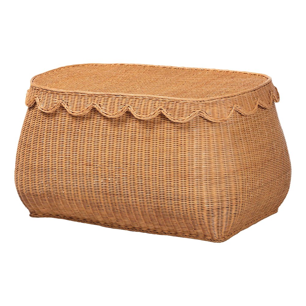 Ayleen Natural Rattan Basket - Handwoven Storage Box, Boho Coastal Decor, Large