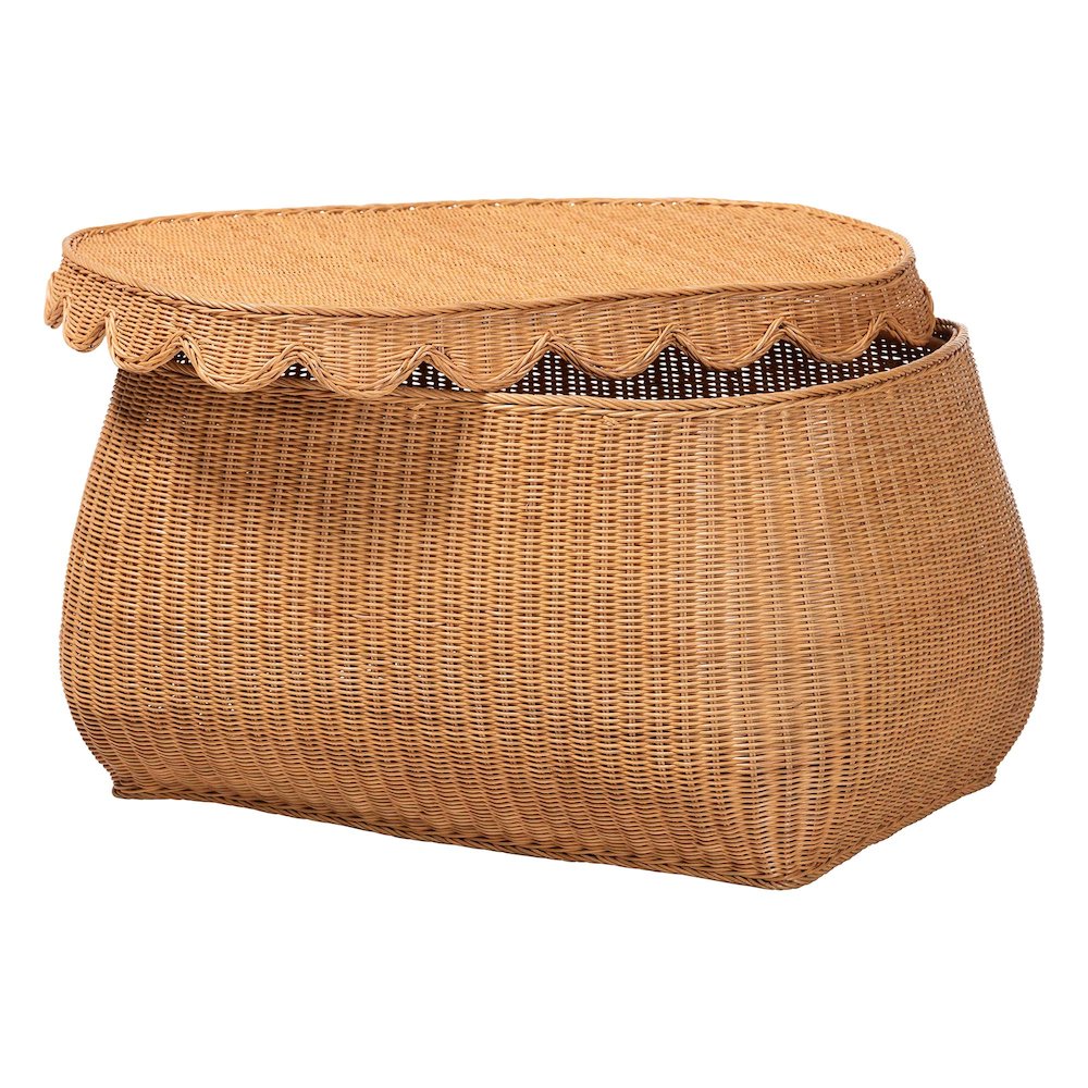 Ayleen Natural Rattan Basket - Handwoven Storage Box, Boho Coastal Decor, Large