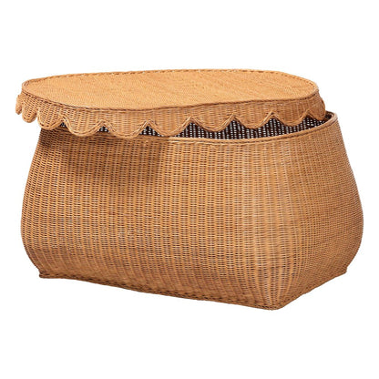Ayleen Natural Rattan Basket - Handwoven Storage Box, Boho Coastal Decor, Large