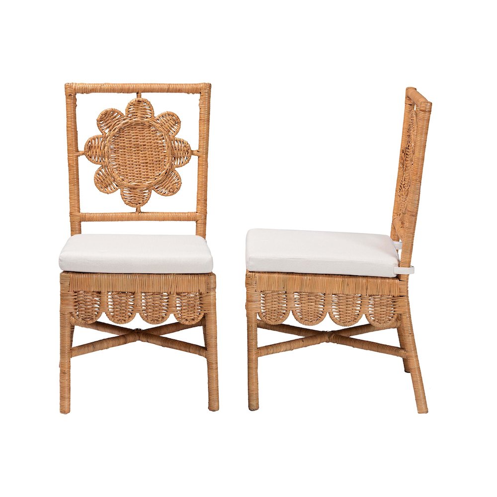 Abagale Natural Rattan 2-Piece Dining Chair Set - Wicker Accent Side Chair