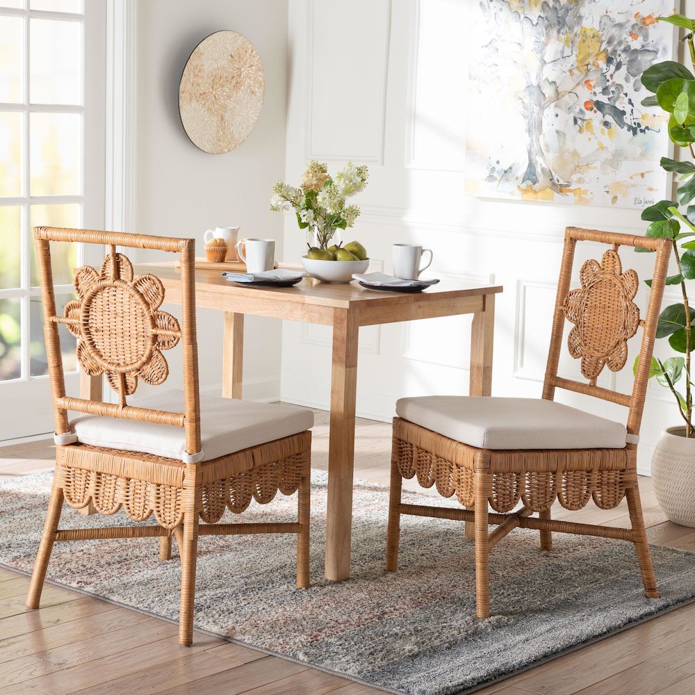Abagale Natural Rattan 2-Piece Dining Chair Set - Wicker Accent Side Chair