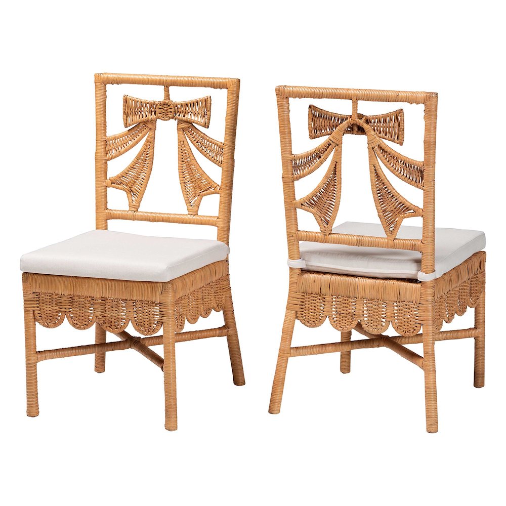 Rattan 2-Piece Dining Chair Set, Wicker Accent Side Chair