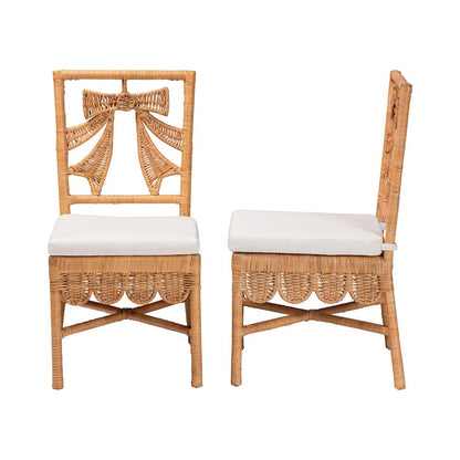 Rattan 2-Piece Dining Chair Set, Wicker Accent Side Chair