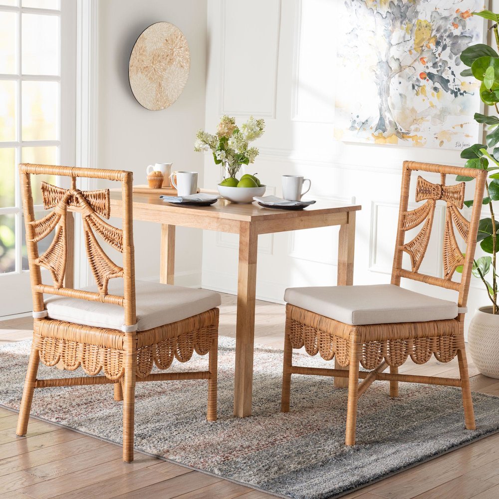 Rattan 2-Piece Dining Chair Set, Wicker Accent Side Chair
