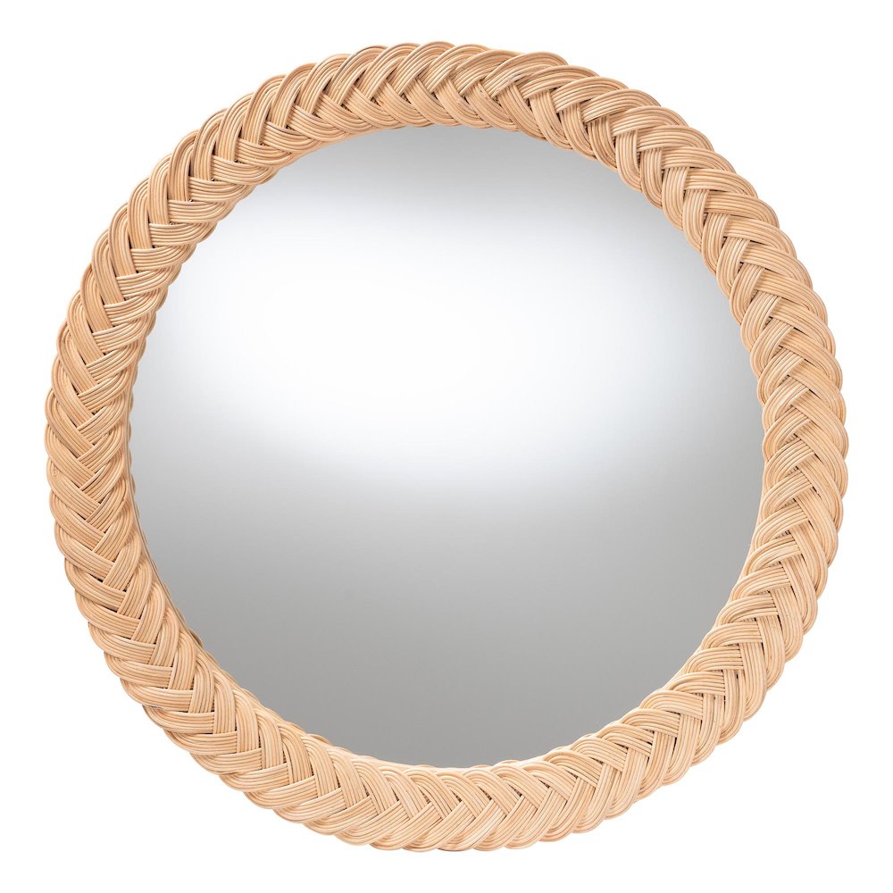 Nara Natural Rattan Wall Mirror - Handwoven Braided Wicker Frame
