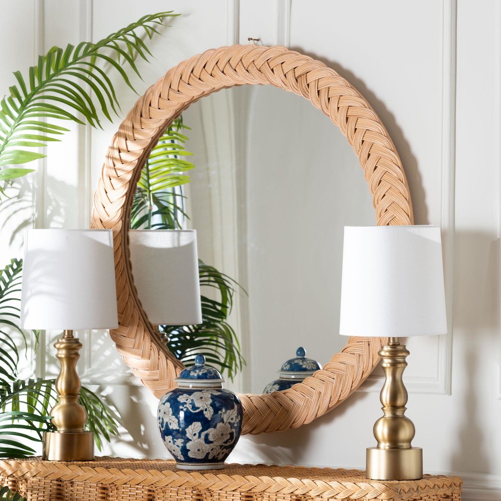 Nara Natural Rattan Wall Mirror - Handwoven Braided Wicker Frame
