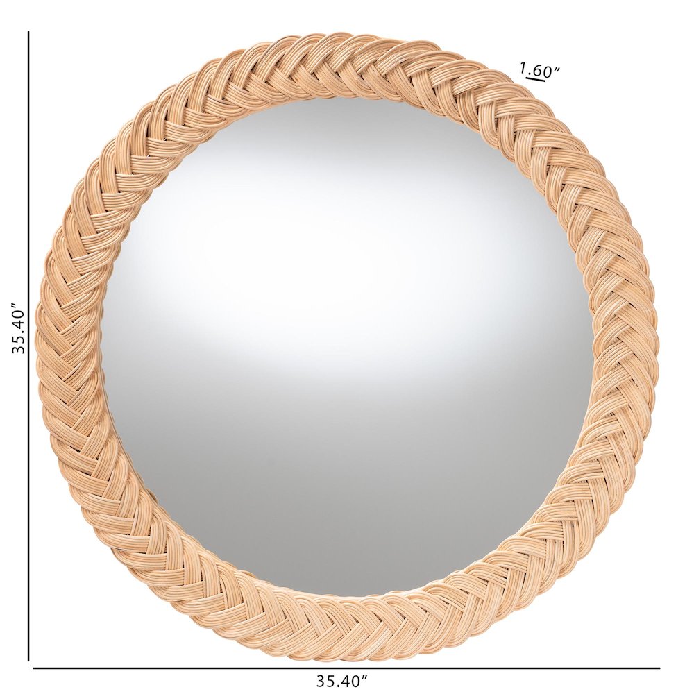 Nara Natural Rattan Wall Mirror - Handwoven Braided Wicker Frame