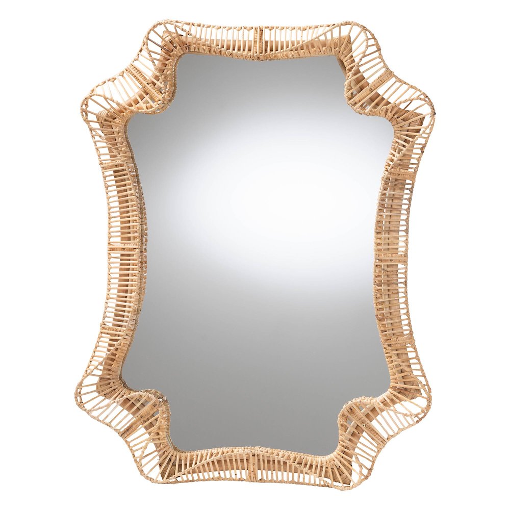 Yusra Natural Rattan Wall Mirror - Handwoven Frame with Freeform Silhouette