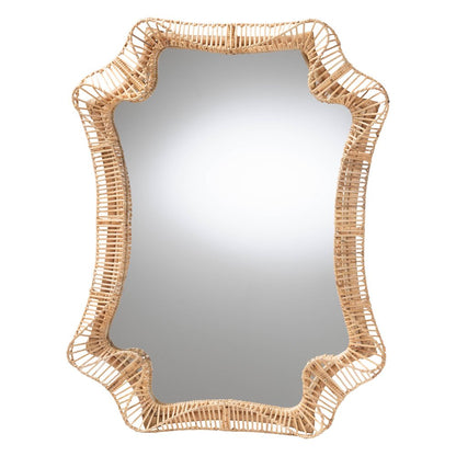 Yusra Natural Rattan Wall Mirror - Handwoven Frame with Freeform Silhouette