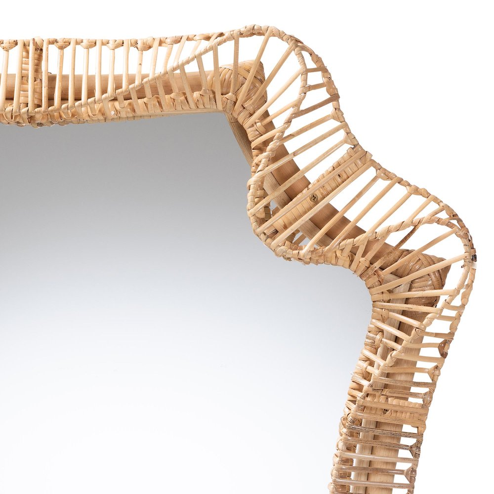 Yusra Natural Rattan Wall Mirror - Handwoven Frame with Freeform Silhouette