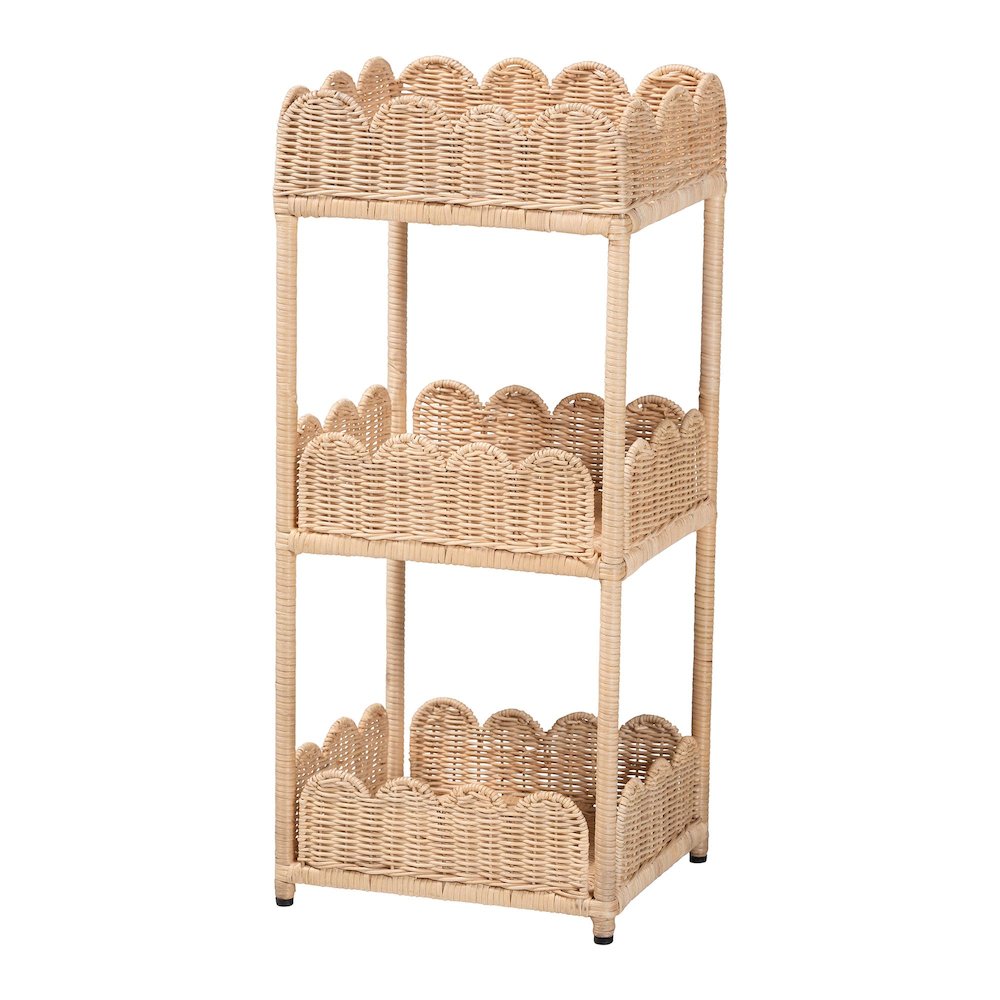 Brooks Natural Rattan 3-Tier Storage Shelf - Handwoven Wicker Display Stand