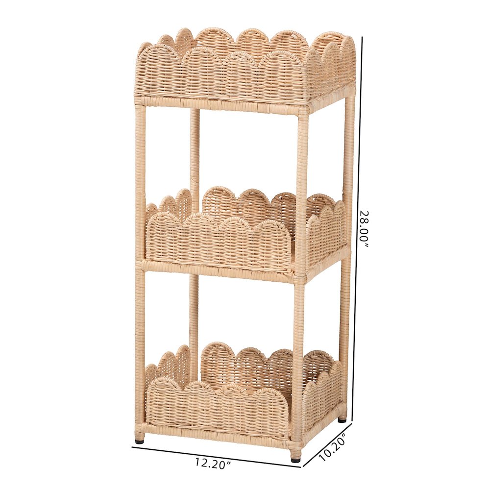 Brooks Natural Rattan 3-Tier Storage Shelf - Handwoven Wicker Display Stand