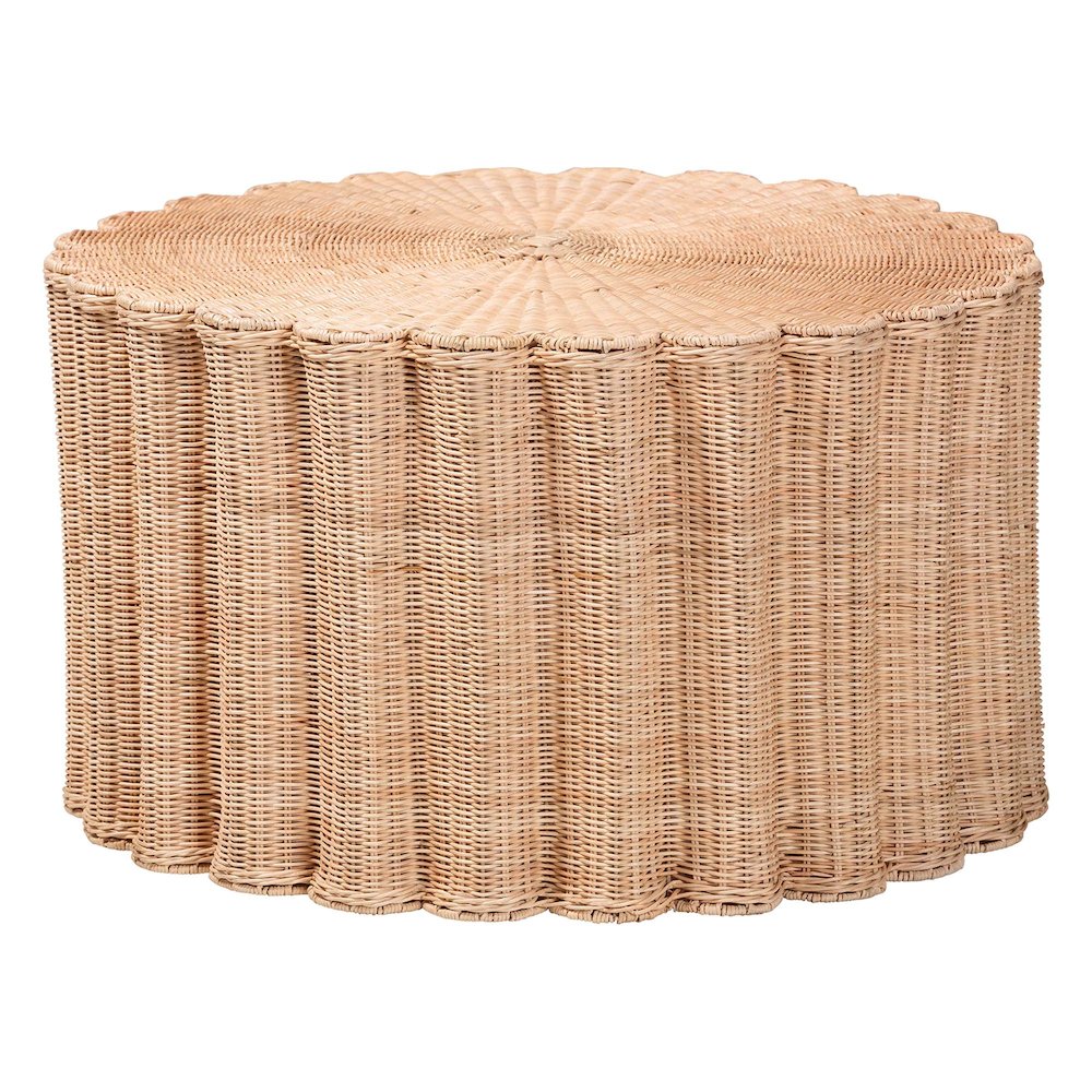Kensley Natural Rattan Coffee Table - Handwoven Wicker Round Accent Table