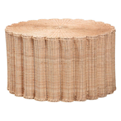 Kensley Natural Rattan Coffee Table - Handwoven Wicker Round Accent Table