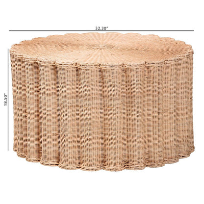 Kensley Natural Rattan Coffee Table - Handwoven Wicker Round Accent Table