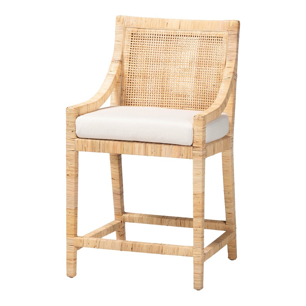 Alexis Natural Rattan Counter Stool - Handcrafted Wingback Counter Chair