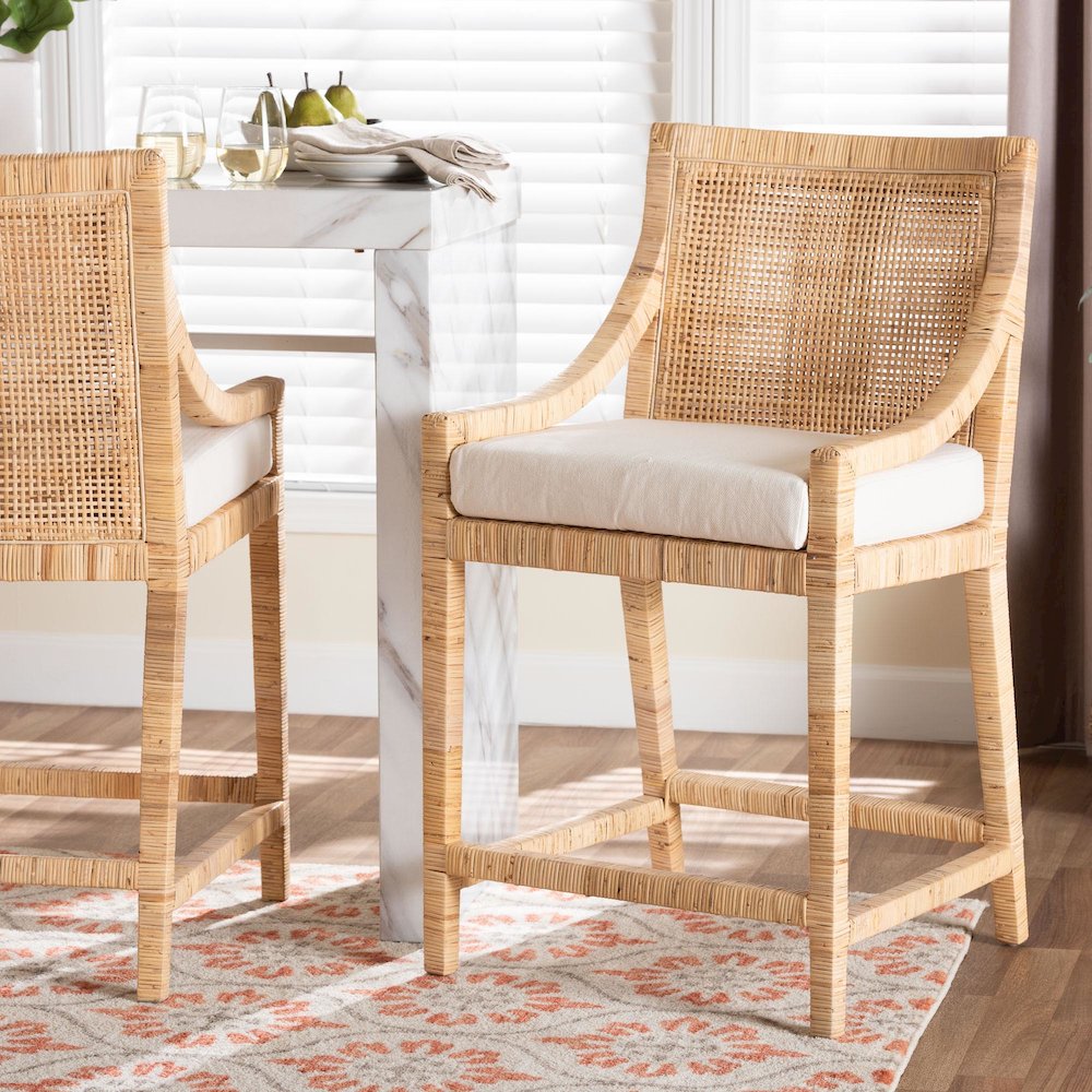 Alexis Natural Rattan Counter Stool - Handcrafted Wingback Counter Chair