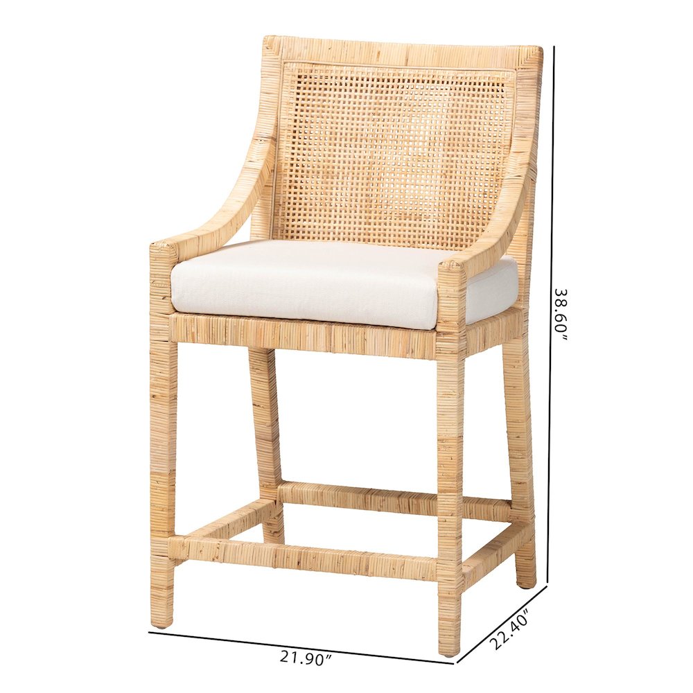 Alexis Natural Rattan Counter Stool - Handcrafted Wingback Counter Chair