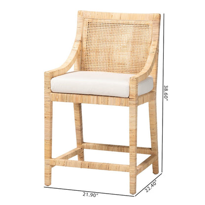 Alexis Natural Rattan Counter Stool - Handcrafted Wingback Counter Chair