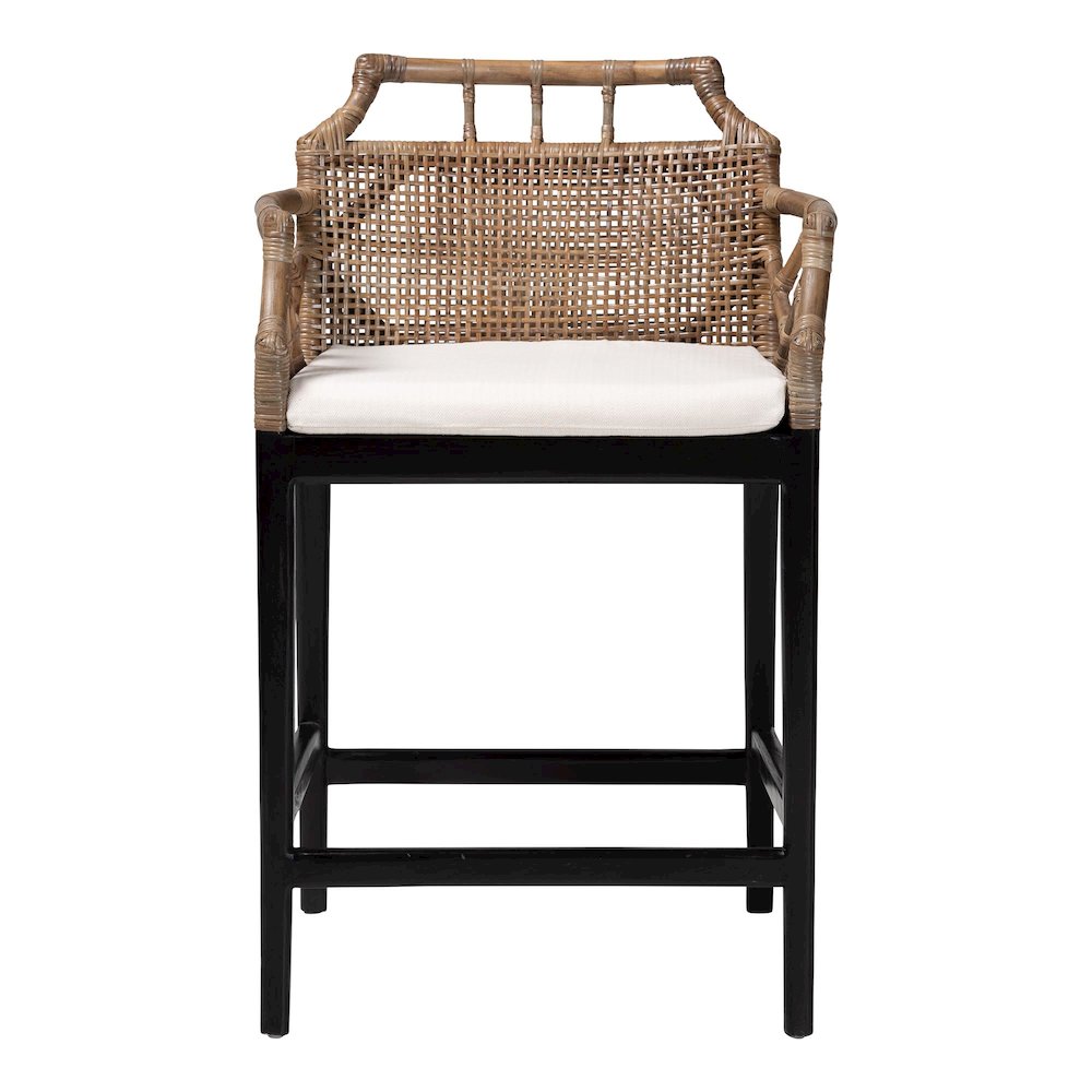 Abiel Natural Rattan Counter Stool with Arms, Removable Cushion