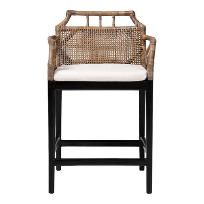 Abiel Natural Rattan Counter Stool with Arms, Removable Cushion