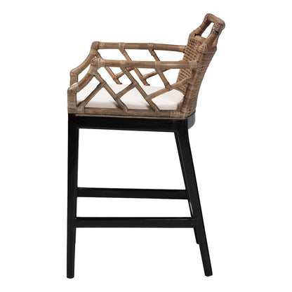 Abiel Natural Rattan Counter Stool with Arms, Removable Cushion
