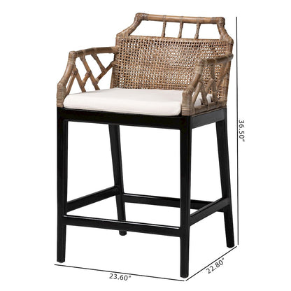 Abiel Natural Rattan Counter Stool with Arms, Removable Cushion