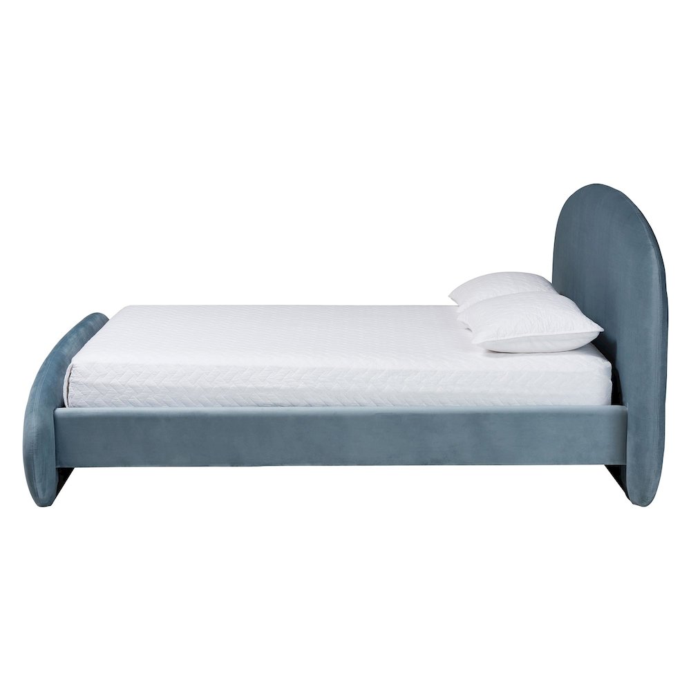 Velvet Upholstered Platform Bed - Mid-Century Bed Frame with Headboard, Queen