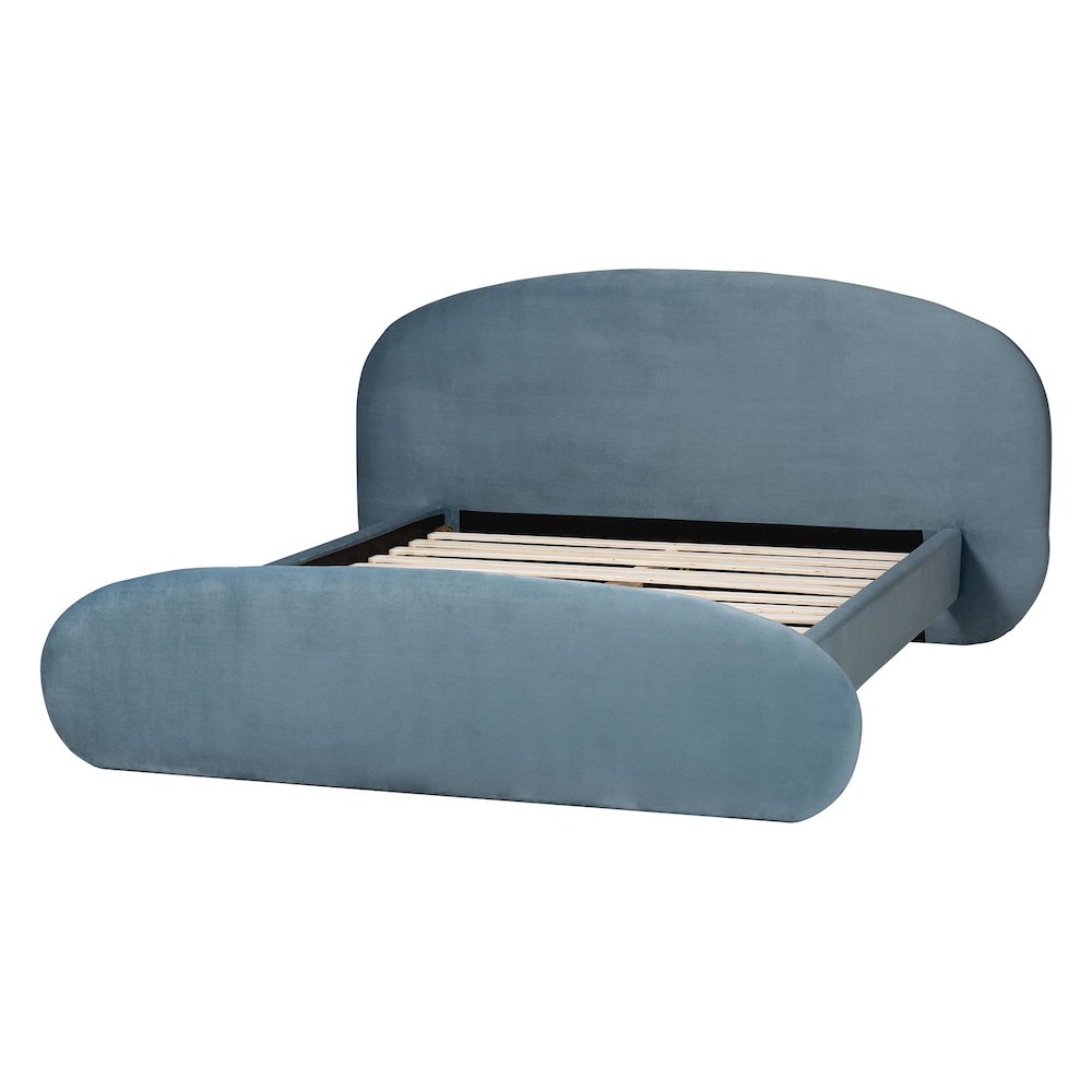 Velvet Upholstered Platform Bed - Mid-Century Bed Frame with Headboard, Queen