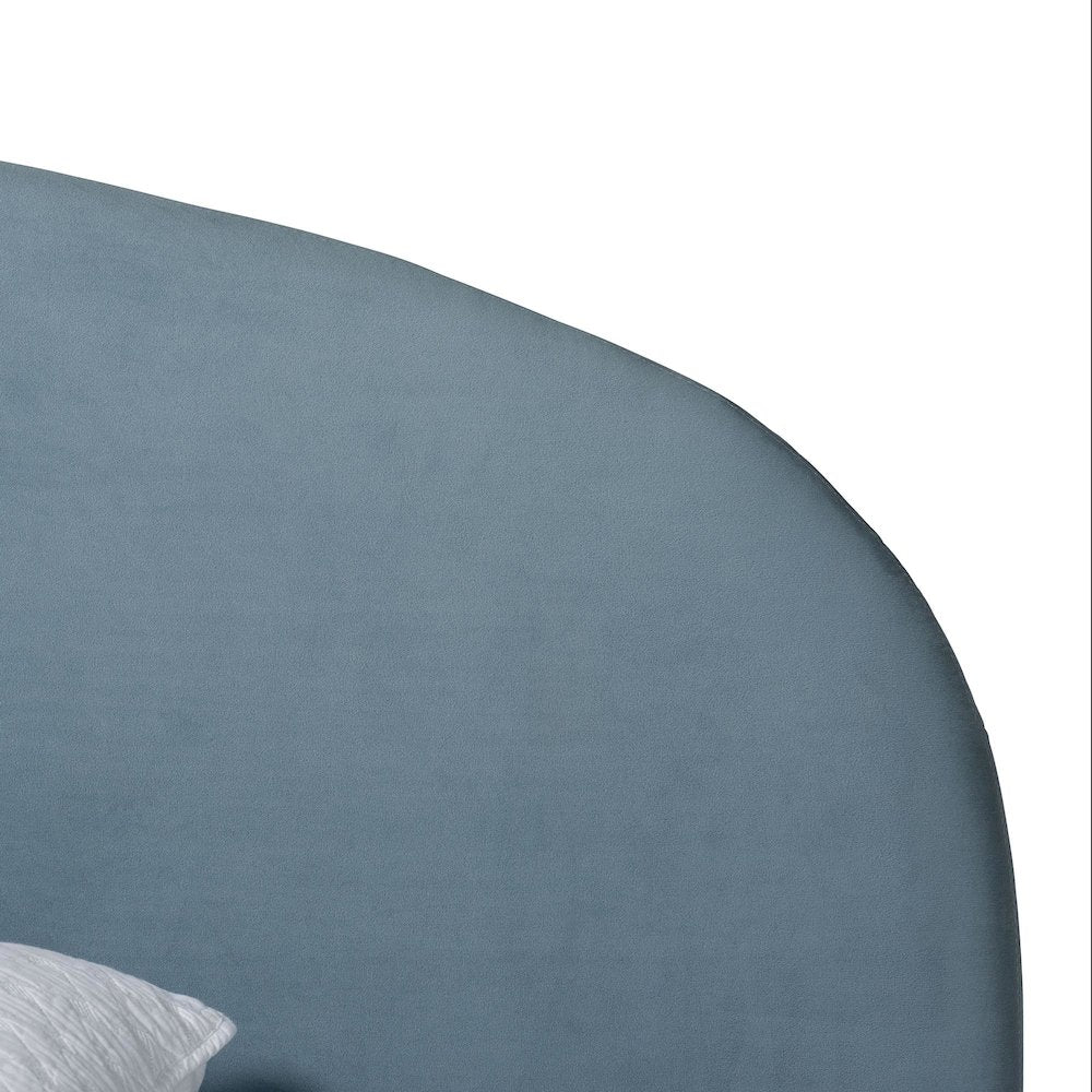 Velvet Upholstered Platform Bed - Mid-Century Bed Frame with Headboard, Queen