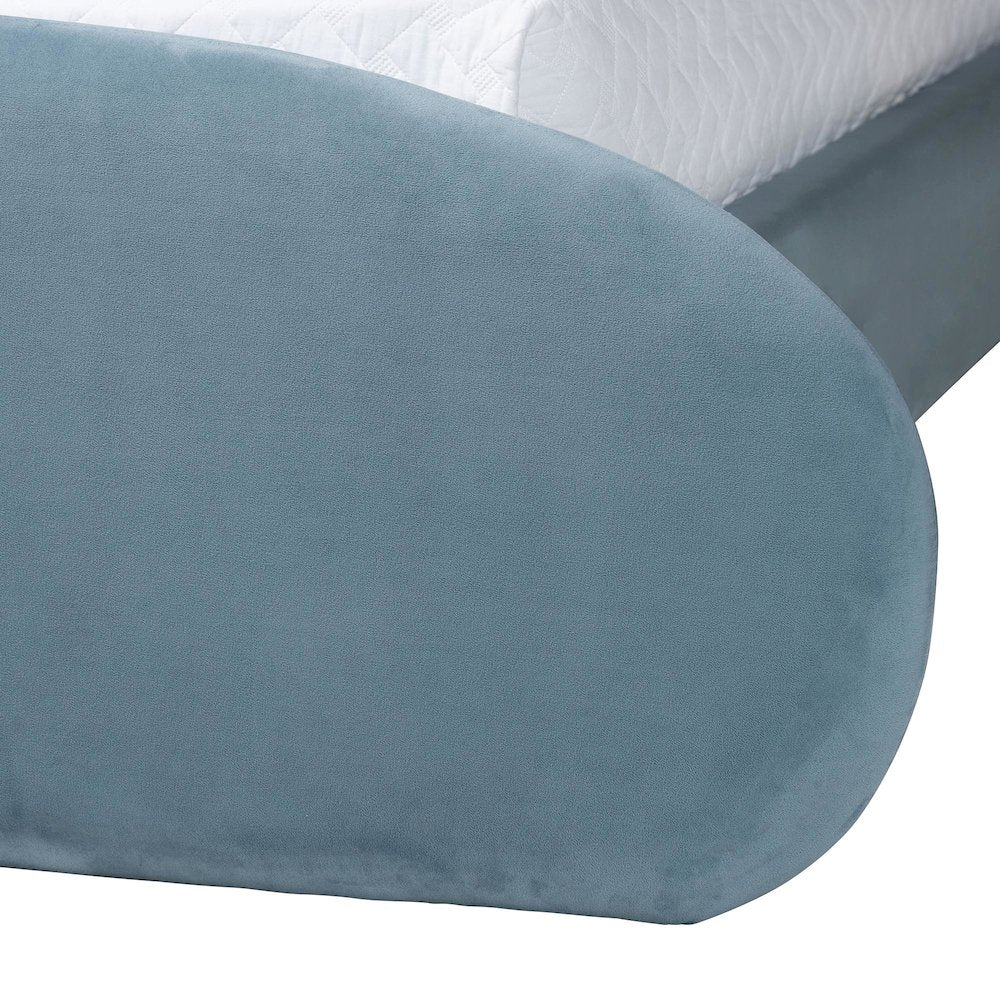 Velvet Upholstered Platform Bed - Mid-Century Bed Frame with Headboard, Queen