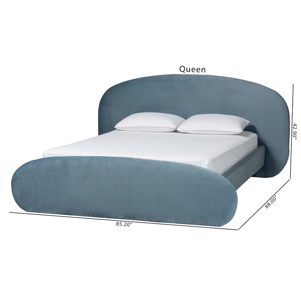 Velvet Upholstered Platform Bed - Mid-Century Bed Frame with Headboard, Queen