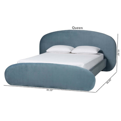Velvet Upholstered Platform Bed - Mid-Century Bed Frame with Headboard, Queen