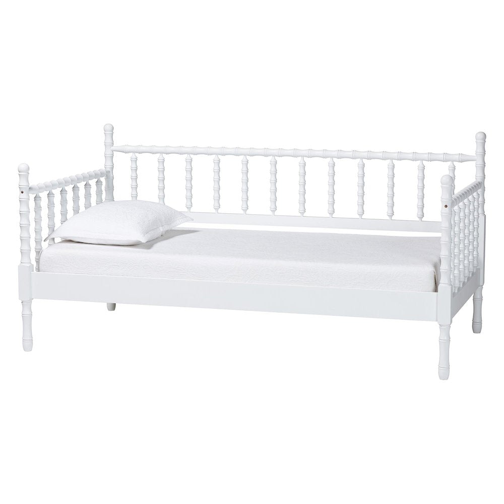 Daybed - Spindle Platform Bed Frame with Bamboo-Style Turned Posts, Twin, White