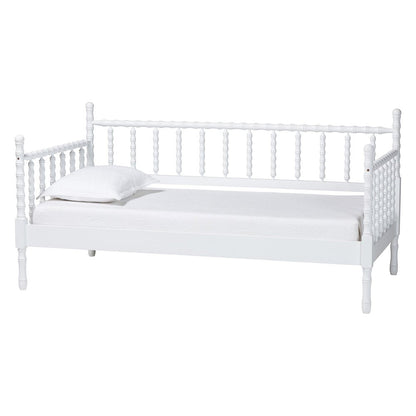 Daybed - Spindle Platform Bed Frame with Bamboo-Style Turned Posts, Twin, White