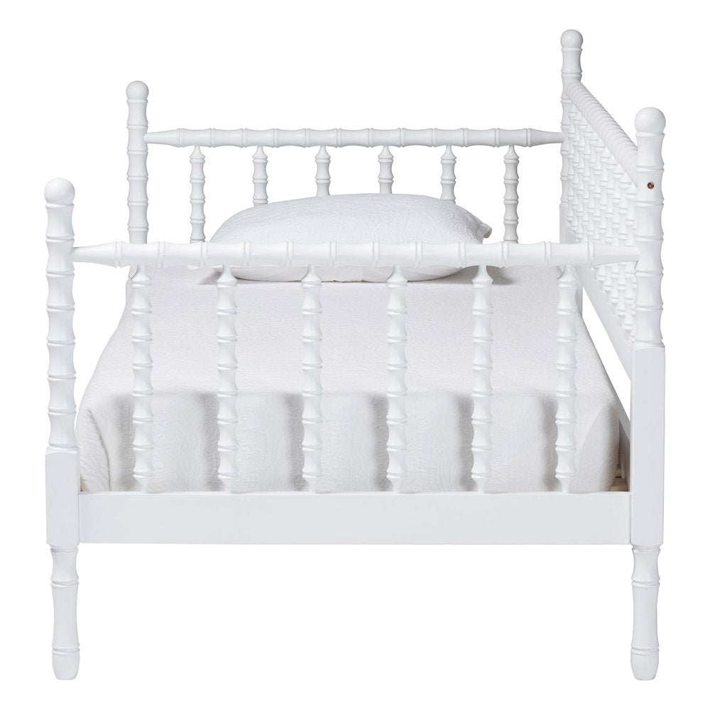 Daybed - Spindle Platform Bed Frame with Bamboo-Style Turned Posts, Twin, White