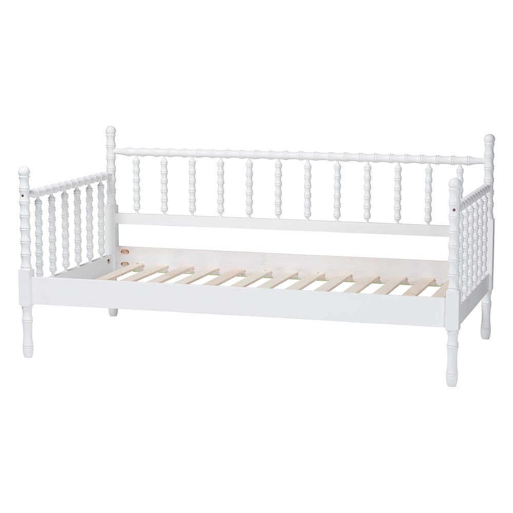 Daybed - Spindle Platform Bed Frame with Bamboo-Style Turned Posts, Twin, White