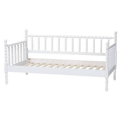 Daybed - Spindle Platform Bed Frame with Bamboo-Style Turned Posts, Twin, White