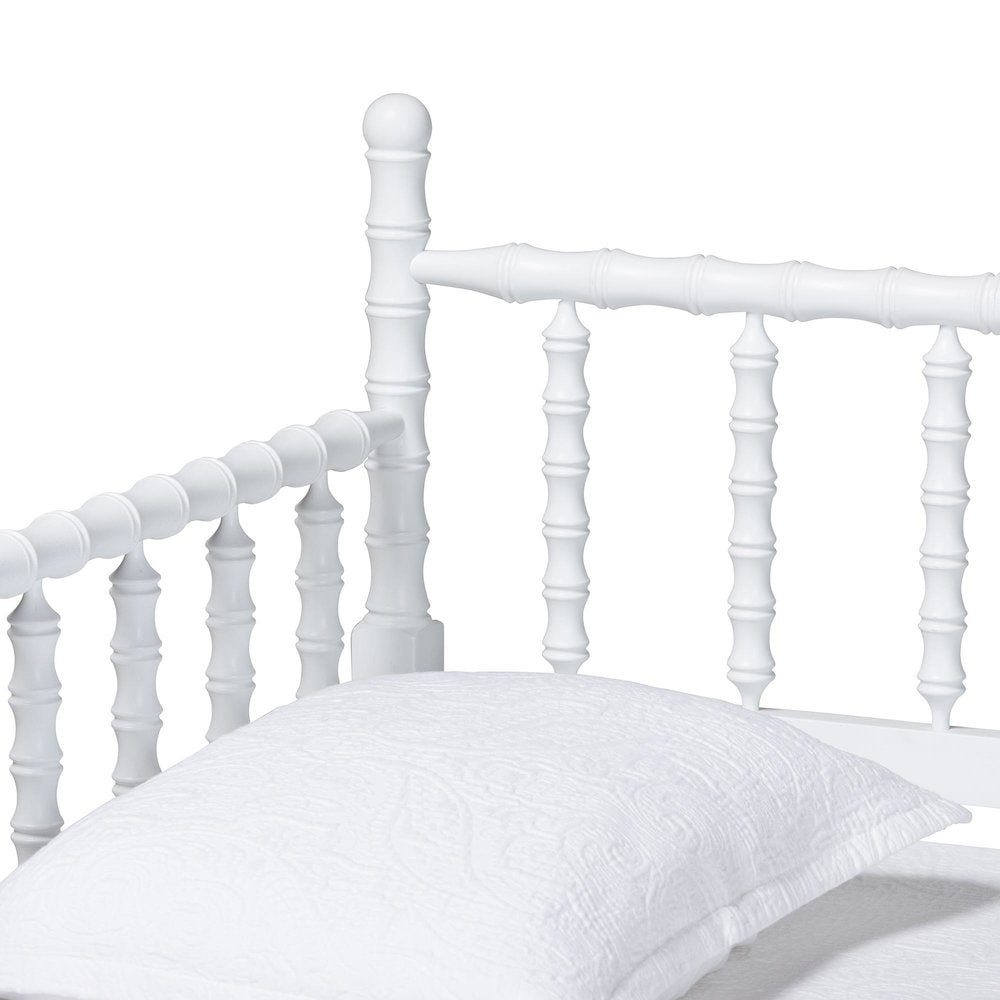 Daybed - Spindle Platform Bed Frame with Bamboo-Style Turned Posts, Twin, White