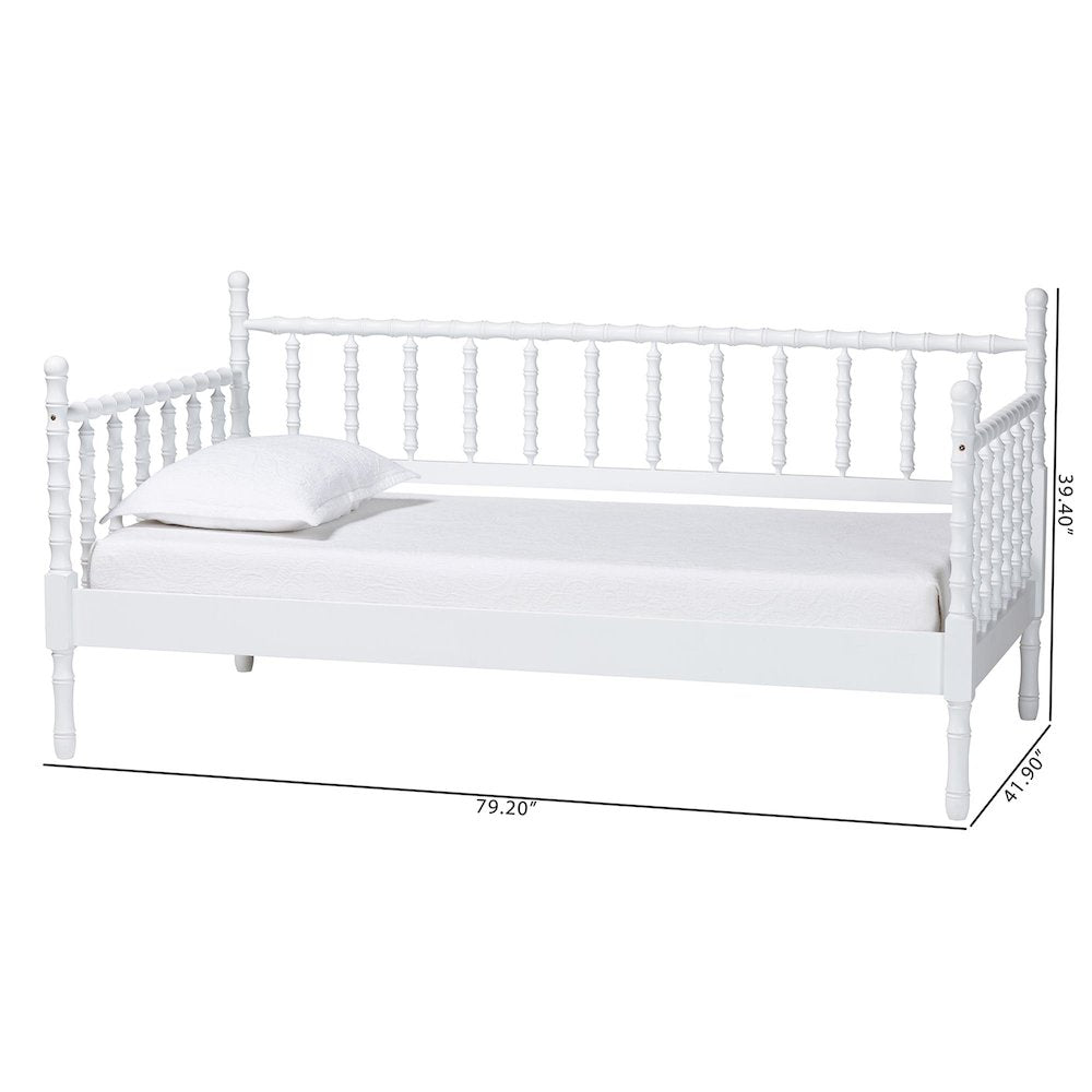 Daybed - Spindle Platform Bed Frame with Bamboo-Style Turned Posts, Twin, White