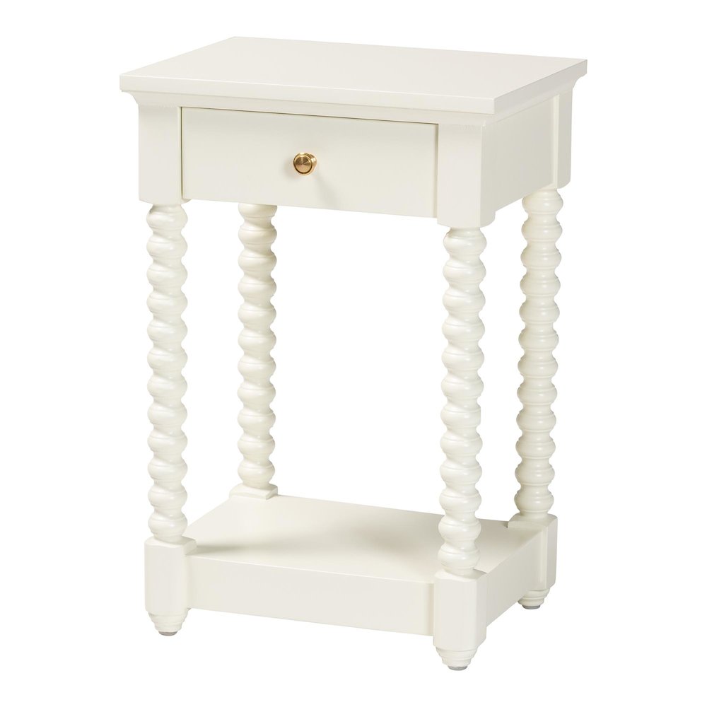Nightstand with Bobbin Legs - 1-Drawer Bedroom Side Table,  Storage Shelf, White