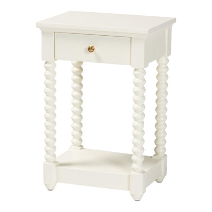Nightstand with Bobbin Legs - 1-Drawer Bedroom Side Table,  Storage Shelf, White