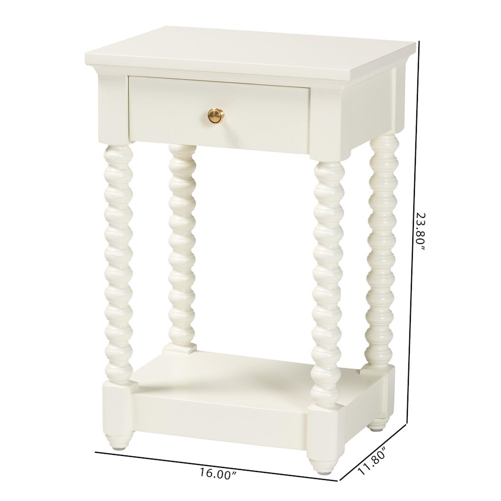 Nightstand with Bobbin Legs - 1-Drawer Bedroom Side Table,  Storage Shelf, White
