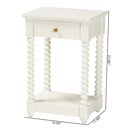Nightstand with Bobbin Legs - 1-Drawer Bedroom Side Table,  Storage Shelf, White