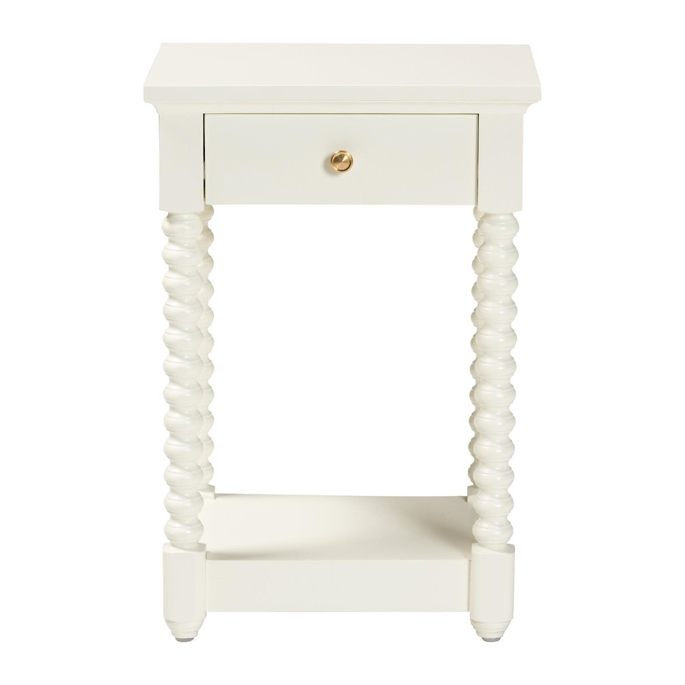 Nightstand with Bobbin Legs - 1-Drawer Bedroom Side Table,  Storage Shelf, White