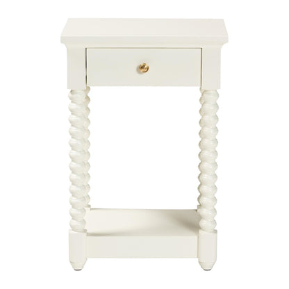 Nightstand with Bobbin Legs - 1-Drawer Bedroom Side Table,  Storage Shelf, White