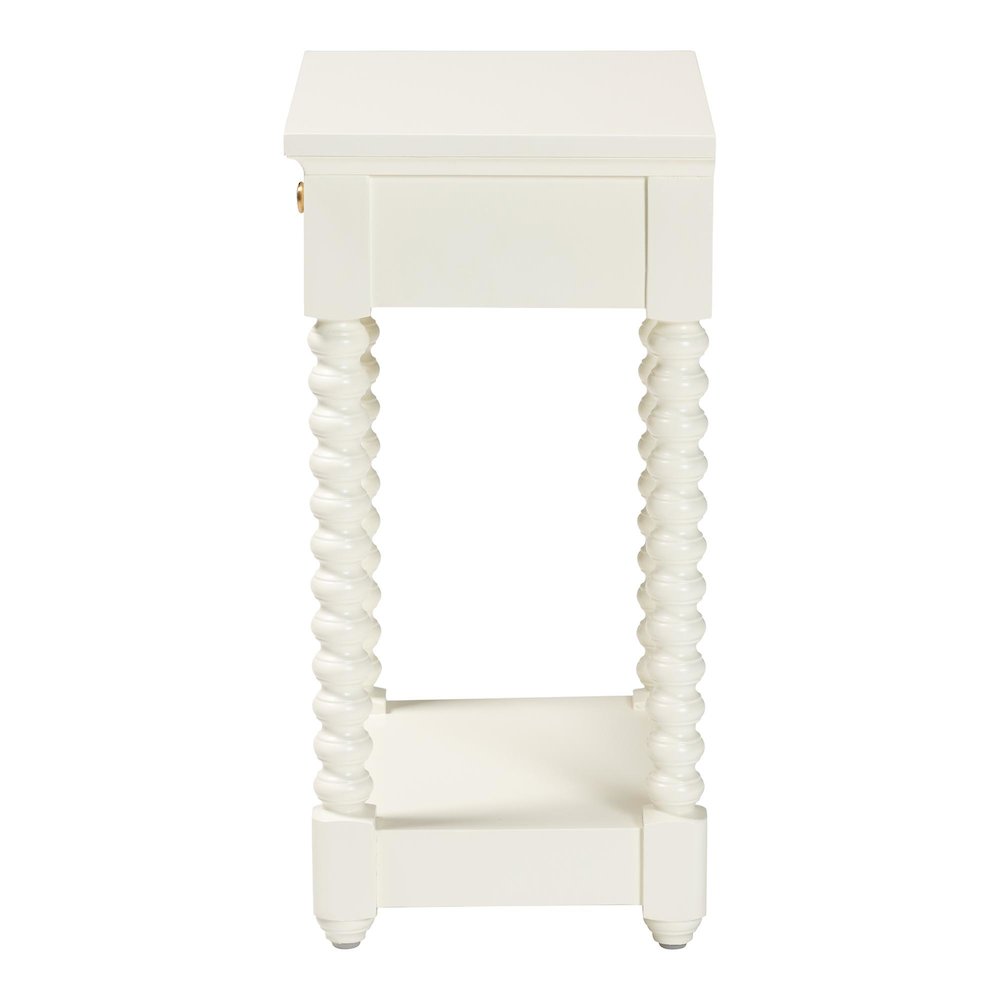 Nightstand with Bobbin Legs - 1-Drawer Bedroom Side Table,  Storage Shelf, White