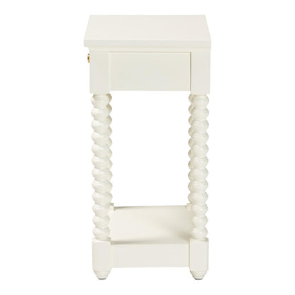 Nightstand with Bobbin Legs - 1-Drawer Bedroom Side Table,  Storage Shelf, White