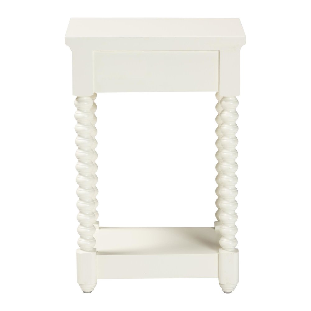Nightstand with Bobbin Legs - 1-Drawer Bedroom Side Table,  Storage Shelf, White
