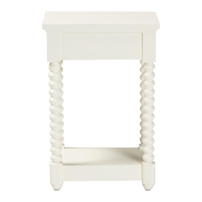 Nightstand with Bobbin Legs - 1-Drawer Bedroom Side Table,  Storage Shelf, White